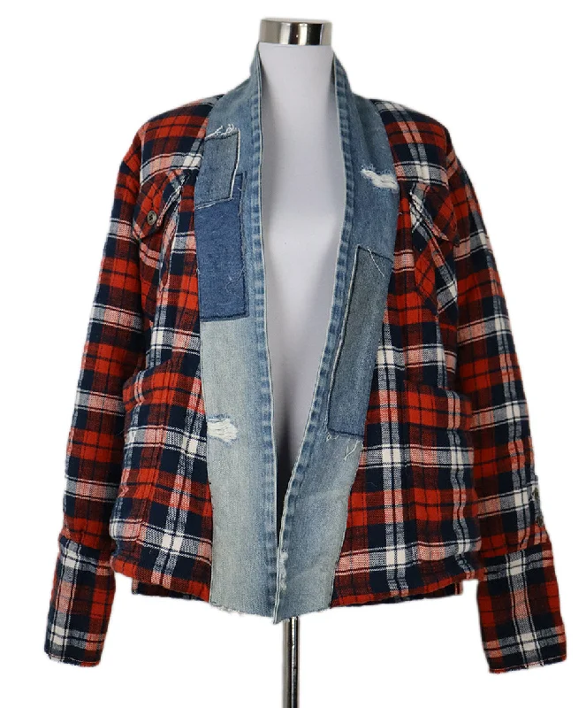 Fashion Pioneer Greg Lauren Red & Blue Flannel Jacket sz 2