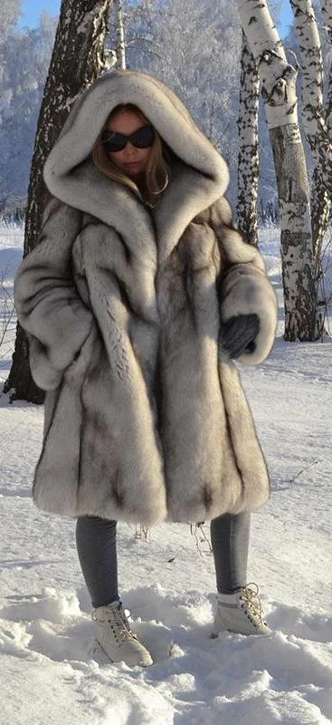 Fashion Pioneer Thick Real Fox Fur Hooded Long Coat
