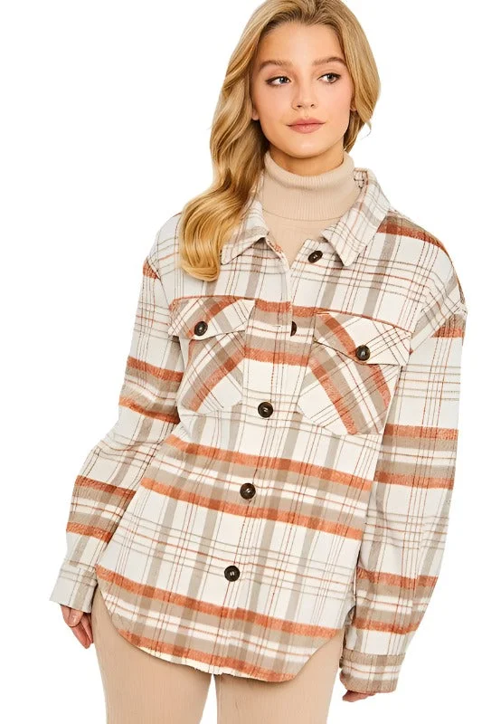 Energy Wear Womens Plaid Bust Pocket Shirt Shacket