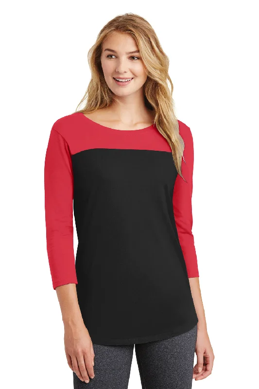 Exquisite Tailoring District Womens Rally 3/4 Sleeve Wide Neck T-Shirt - Black/Red - Closeout