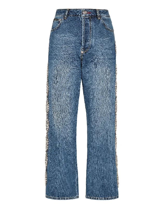 Perfect Tailoring Denim Trousers Loose Fit Crystal Cable