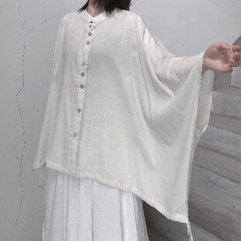 Minimal Classic Diy Stand Collar Batwing Sleeve Tops Women Blouses Tutorials Nude Blouses