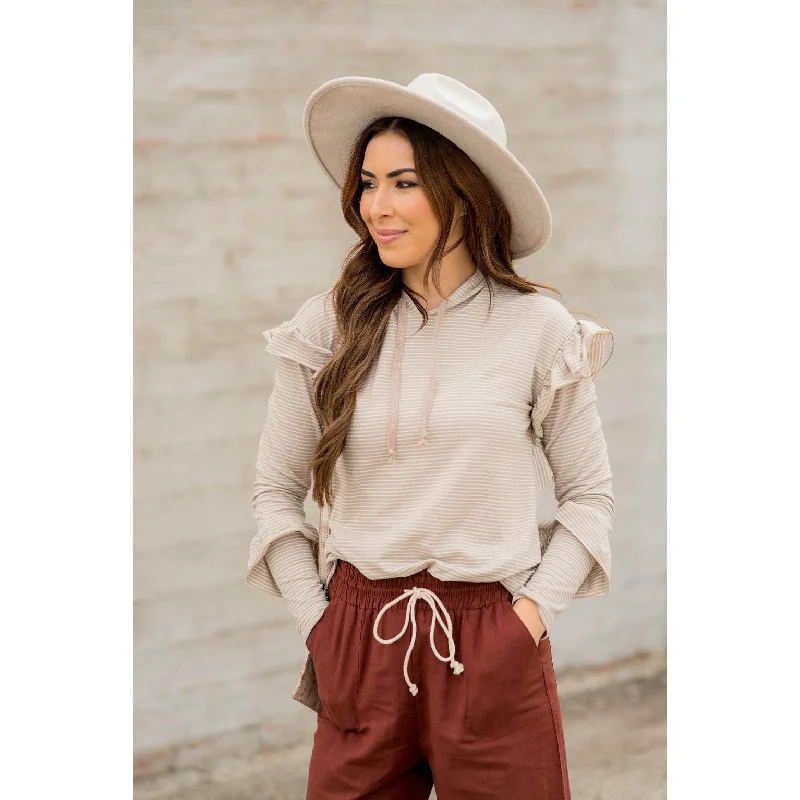 Fashion Concept Ruffle Sleeve Striped Hoodie