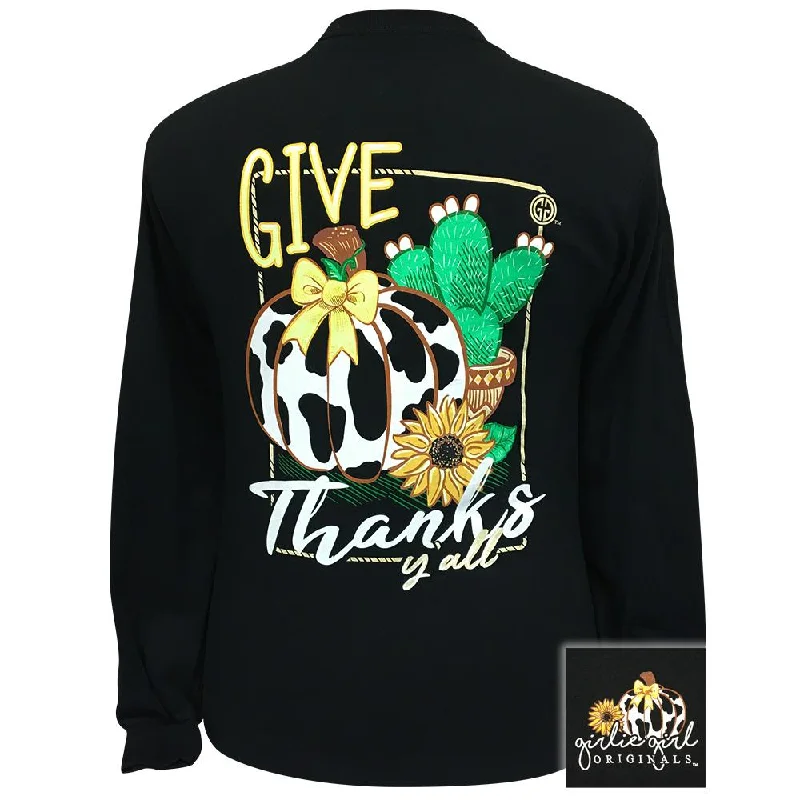 High Street Fashion Give Thanks Y'all-Black LS-2313