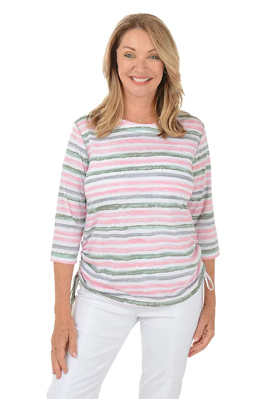 Fashion Expert Flower Secret Stripe Side Shirred Top