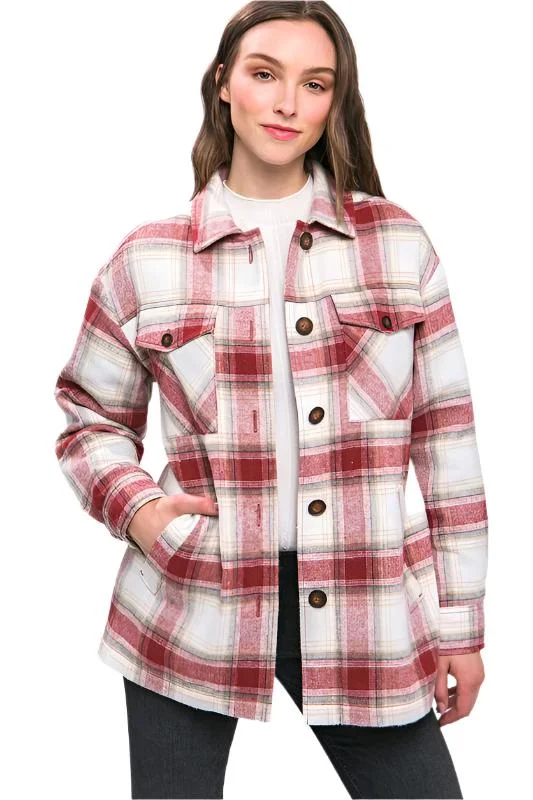 Practical Style Plaid Button Up Jacket with Sherpa Lining