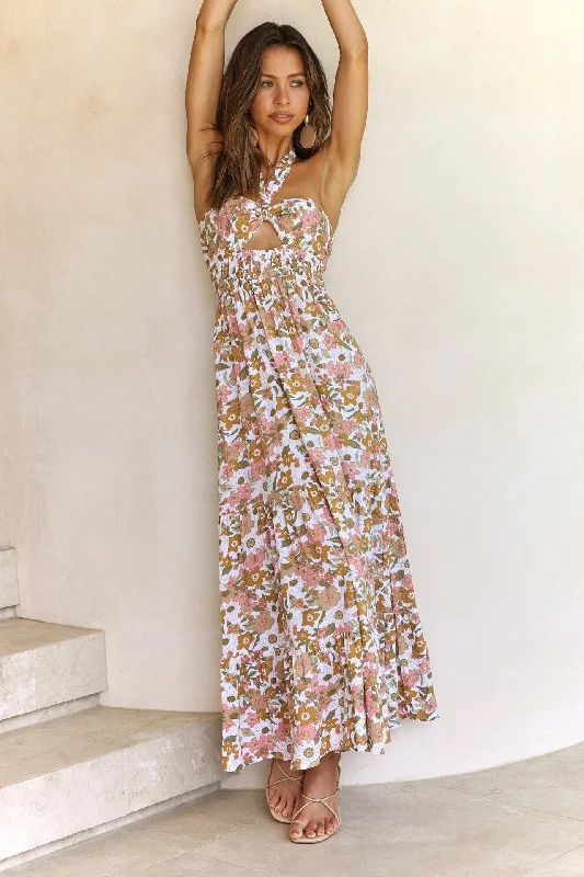 Must-have For Autumn And Winter BerriesJam - Floral Print Halter Boho Bandage Fashion Holiday A-line Dress