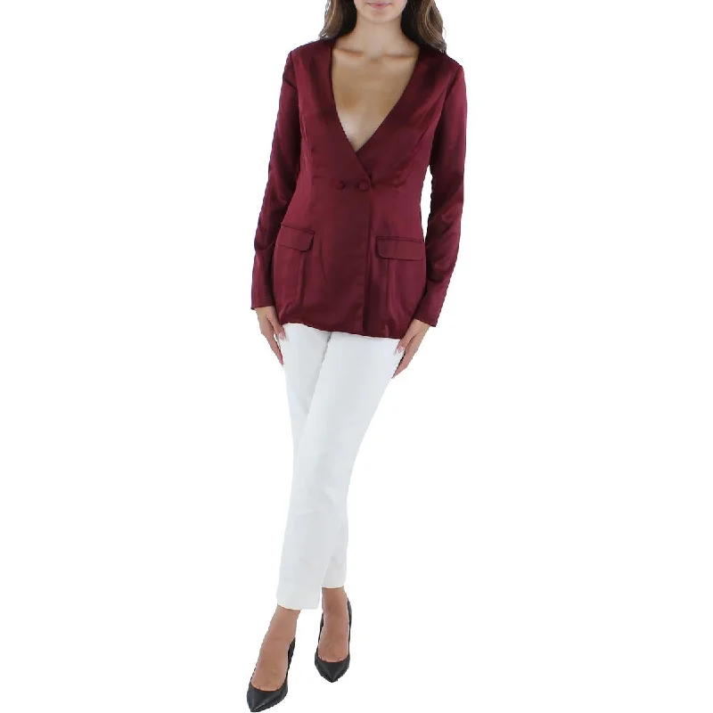 Celebrity Picks City Studio Womens Juniors Satin Open Back One-Button Blazer