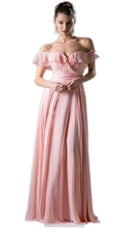 Minimal Classic Cinderella Divine - Ruffled Off-Shoulder A-line Dress