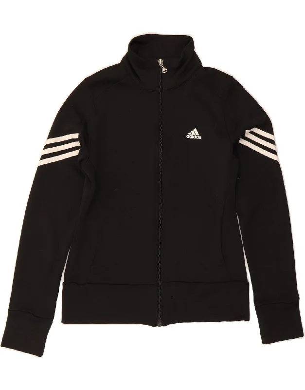 Minimal Style ADIDAS Womens Graphic Tracksuit Top Jacket UK 10 Small Black Polyester Minimal Style ADIDAS Womens Graphic Tracksuit Top Jacket UK 10 Small Black Polyester