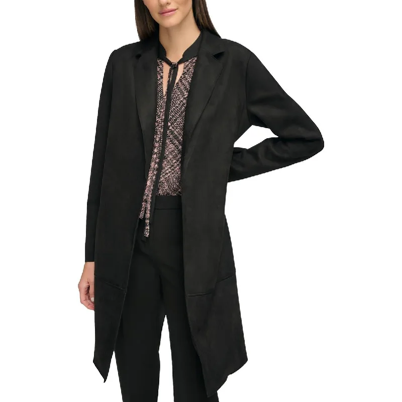 Economic Outlook Tommy Hilfiger Womens Faux Suede Office Open-Front Blazer