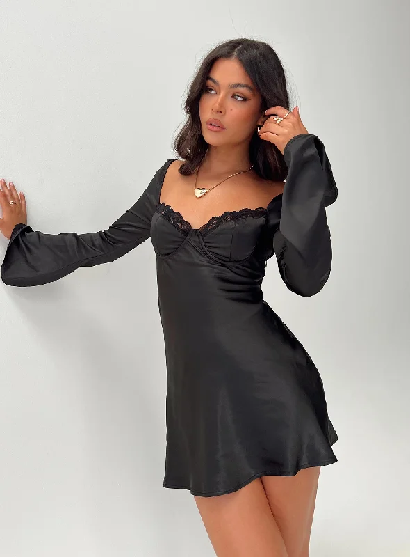Goddess Style Moniz Long Sleeve Mini Dress Black