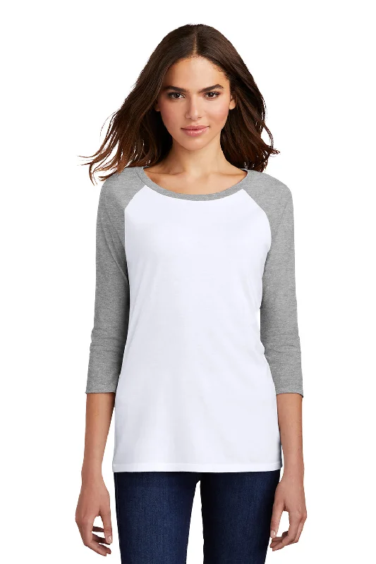 Practical Style District Womens Perfect Tri 3/4 Sleeve Crewneck T-Shirt - White/Grey Frost