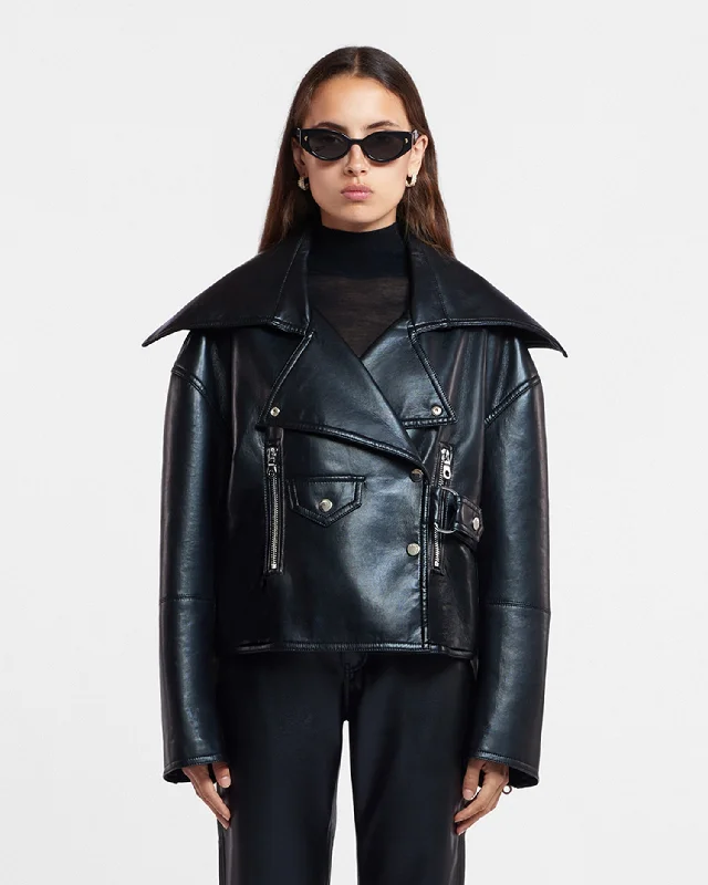 Simple Design Ado - Regenerated Leather Jacket - Black