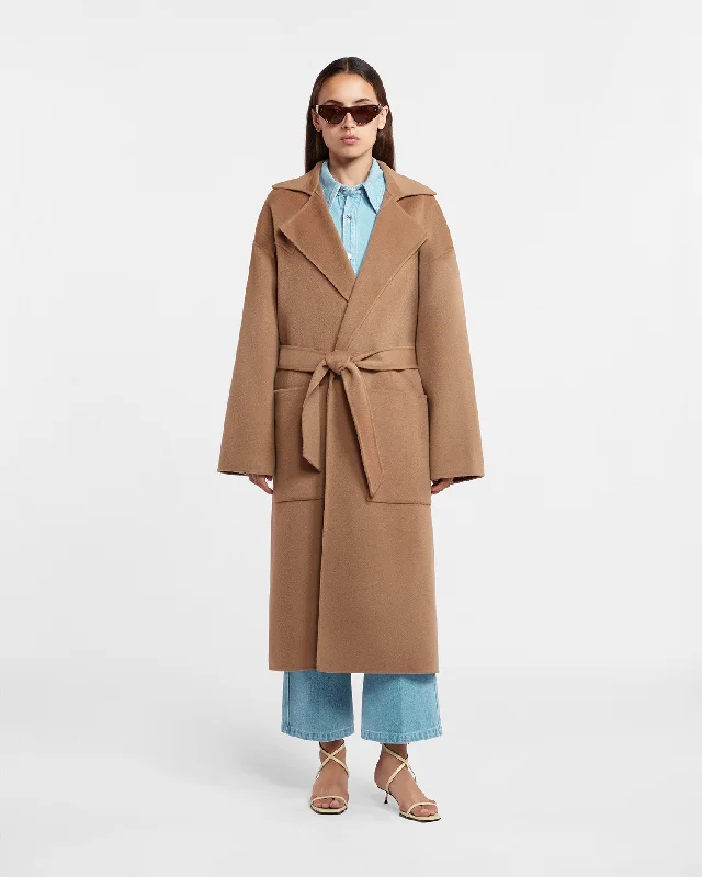 Fashion And Simplicity Alamo - Wool Silk Blend Robe Coat - Camel