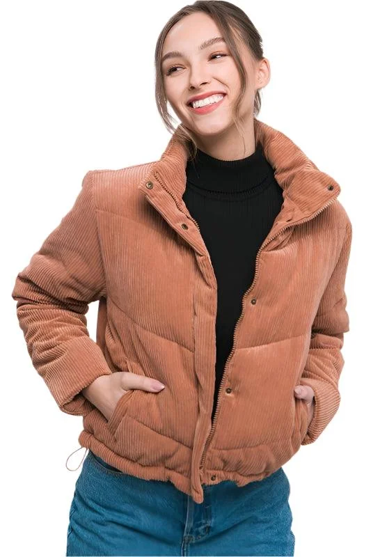 Quality Tailoring Corduroy Puffer Jacket With Toggle Detail