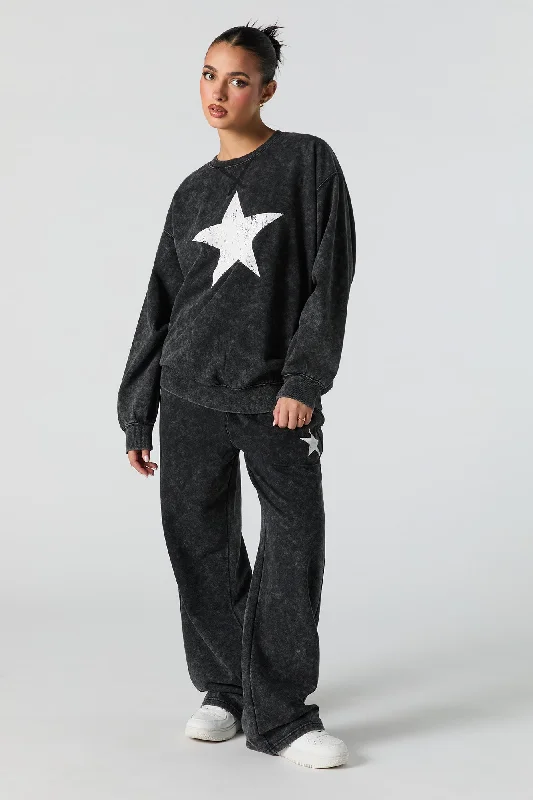 Printed Patterns Graphic Washed Wide Leg Fleece Sweatpant
