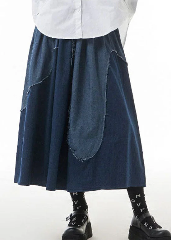High-end Customization Classy Blue elastic waist Patchwork denim Skirts Spring