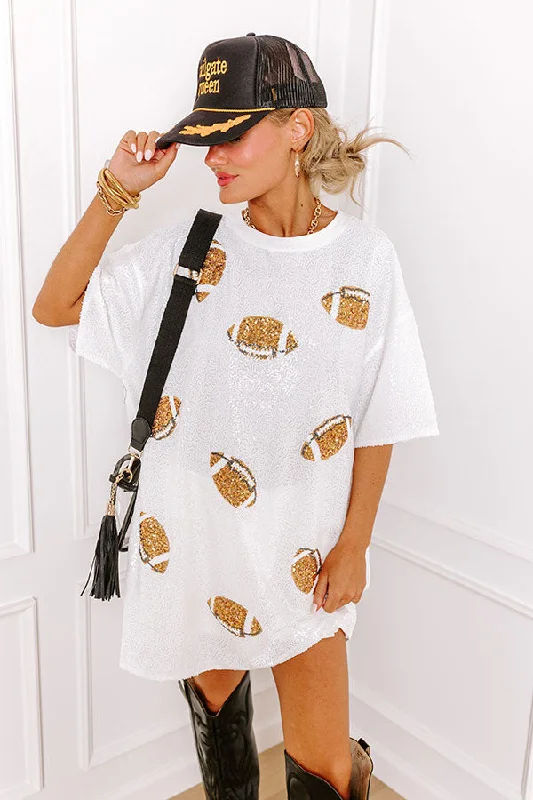 New Design Football Season Sequin Mini Dress in White