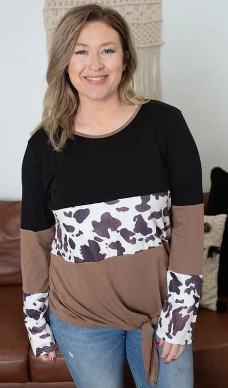 Classic Style Color Block Cow Knot Top