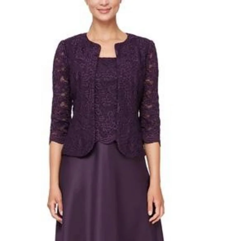 Advanced Design Alex Evenings Womens Lace Glitter Collarless Blazer