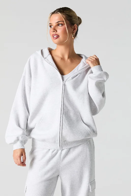Romantic Temperament Oversized Solid Fleece Zip-Up Hoodie