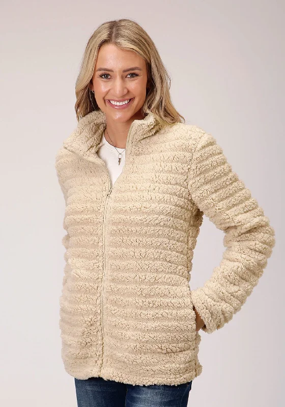 Luxury Classic Roper Womens Cream Polyester Faux Mink Fleece Jacket