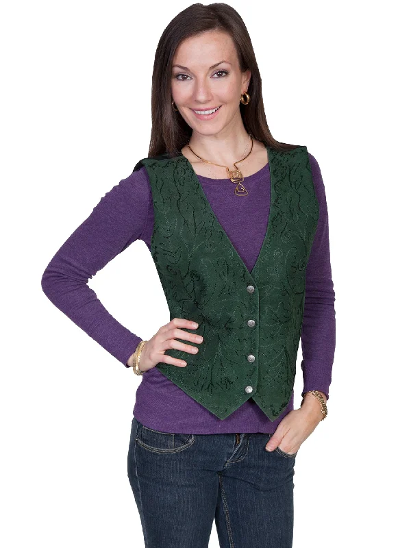 Fashionable Inner Wear Scully Womens Spruce Suede Floral Vine Vest