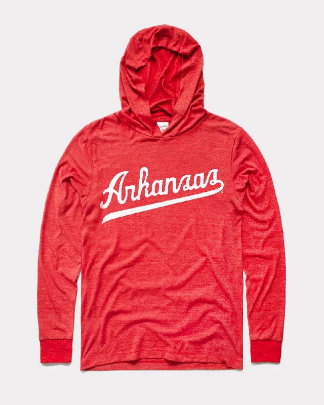 Urban Design Sense Arkansas White Script Vintage Red Lightweight Hoodie Sweatshirt