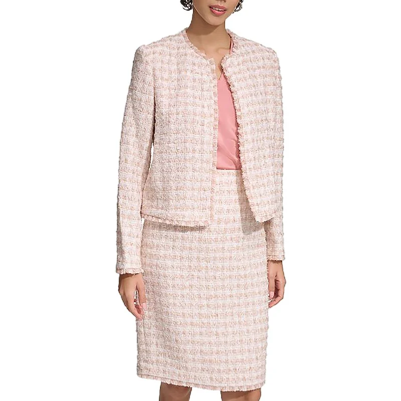 Floral Prints Calvin Klein Womens Tweed Ofiice Open-Front Blazer