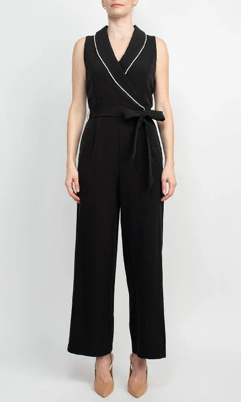 Fashionable Items Tahari TD001031 - Collared V-Neck Scuba Jumpsuit