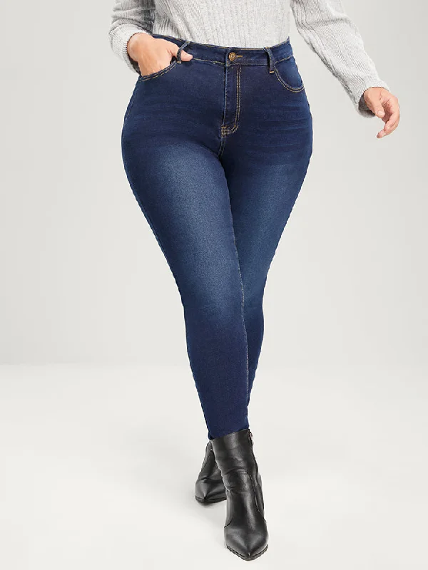 Embroidery Design Skinny Extremely Stretchy High Rise Dark Wash Jeans