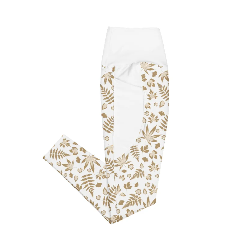 Editorial Design White Weed Flower Leggings With Pockets