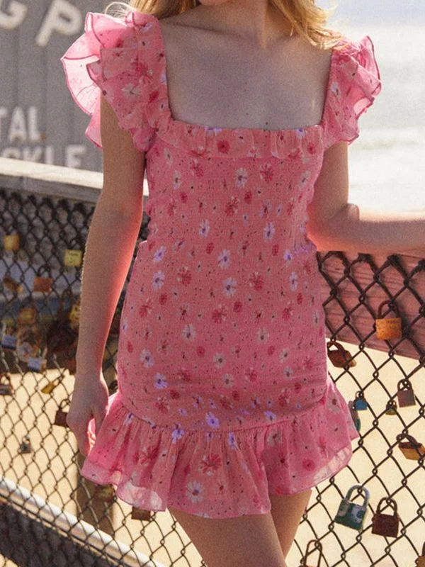 Classic Choice Shirred Ruffle Floral Mini Dress