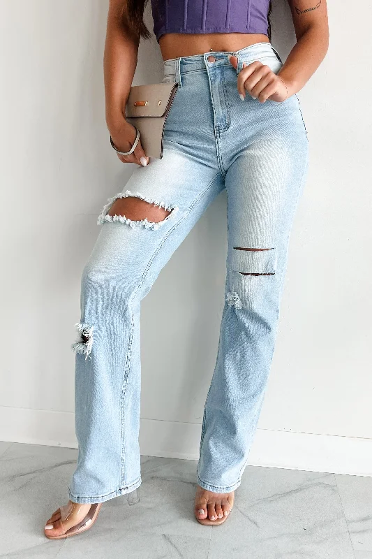 Lace Design Only Good Days High Rise Distressed Wide Leg Jeans (Light)