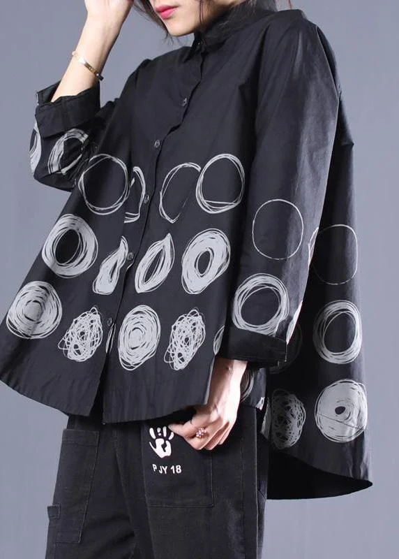 Minimal Style DIY Patchwork Shirts Black Dotted Blouses