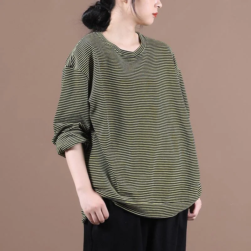 Youthful Vitality DIY o neck fall Blouse Wardrobes yellow striped blouses