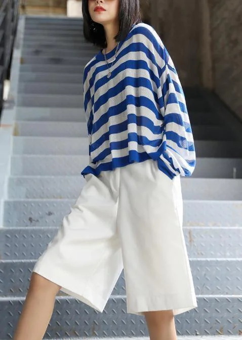 Advanced Design DIY o neck summer shirts Neckline blue striped top