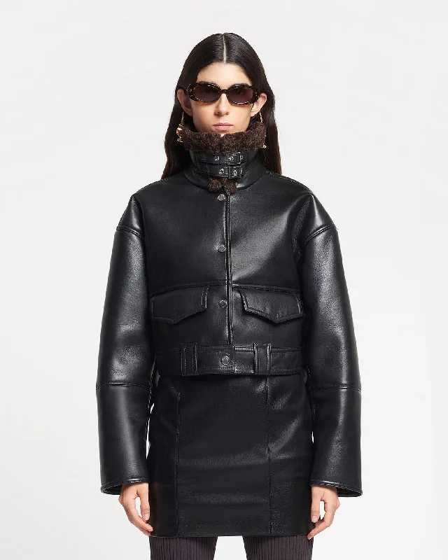 Modernism Karla - Regenerated Leather Jacket - Black Brown