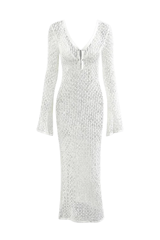 Personalized Series A&A V neck Flare Long sleeved Knitted Maxi Dress