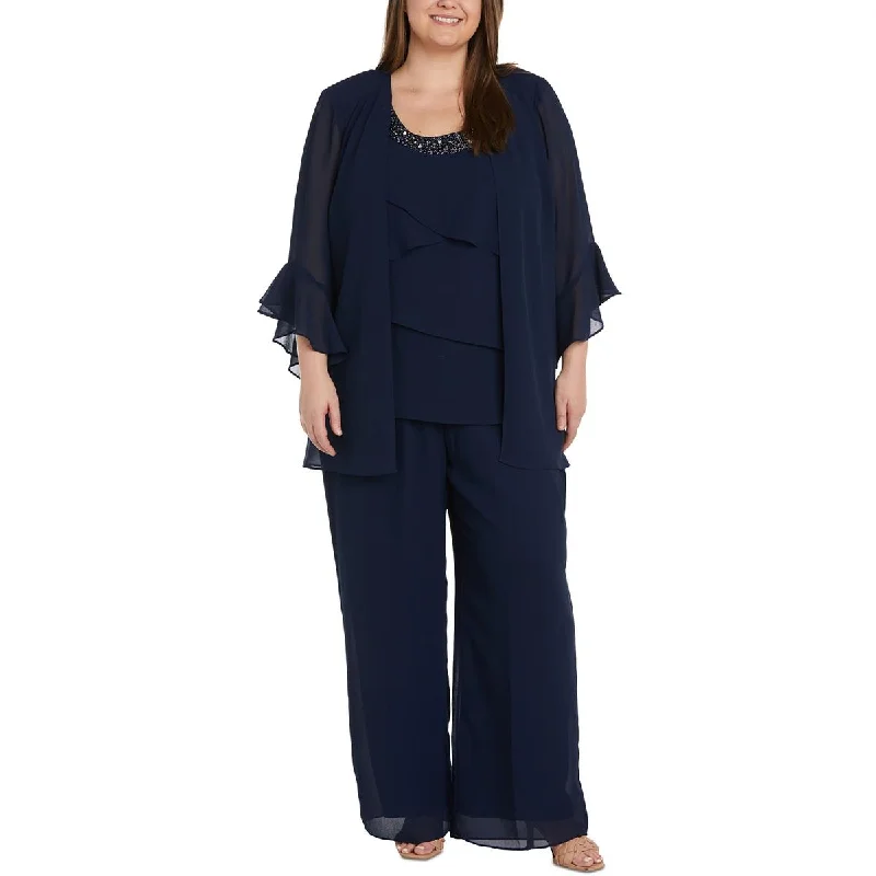 Classic Items R&M Richards Womens Plus Chiffon Sheer Duster Blazer