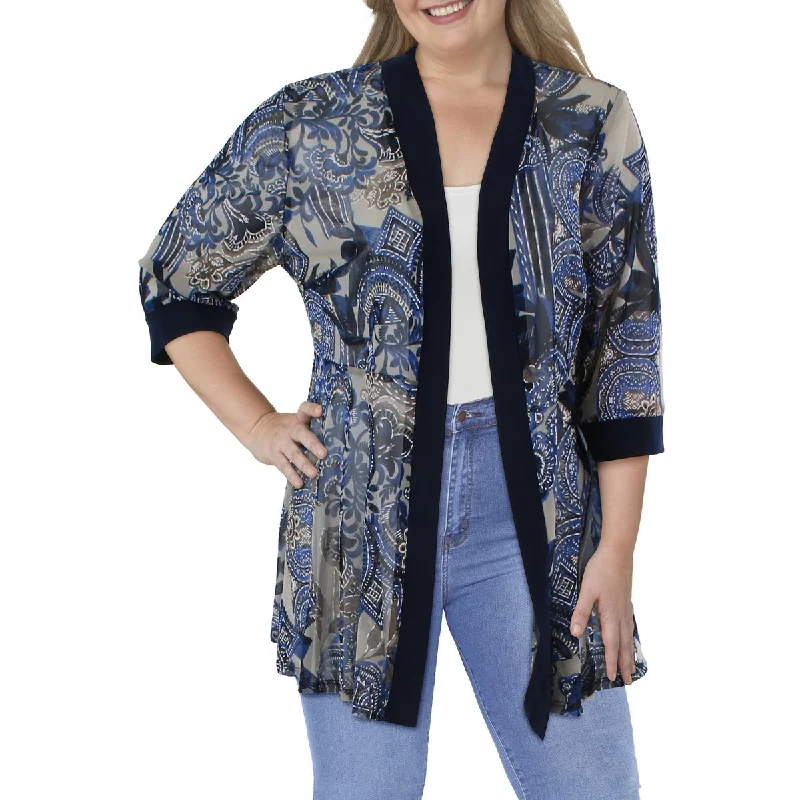 Retro Prints R&M Richards Womens Plus Mesh Printed Duster Blazer