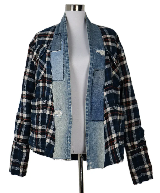 Personal Design Greg Lauren Navy & White Flannel Jacket sz 2
