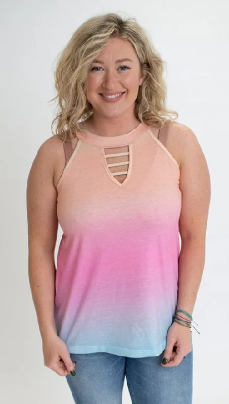 High Street Series Ombre' Keyhole Tank Top, Rainbow