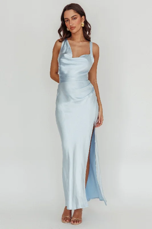 End Of The Year Midnight Sun Asymmetrical Strap Maxi Dress Blue
