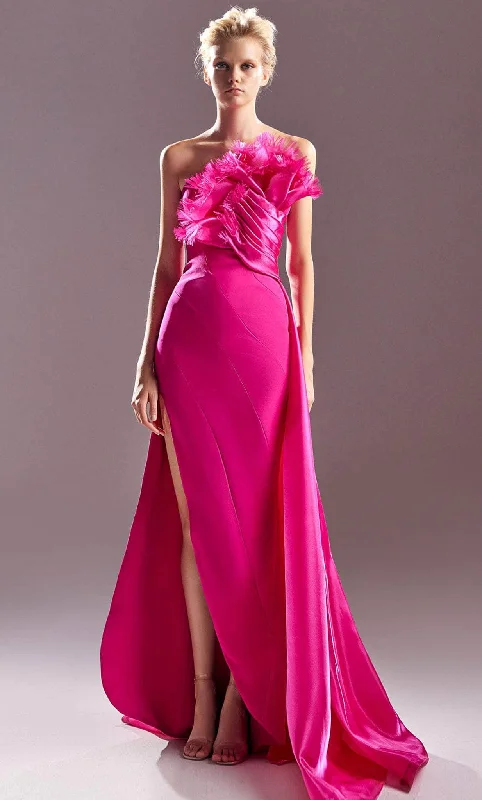 Basic Version MNM Couture G1500 - Strapless Fringed Evening Gown