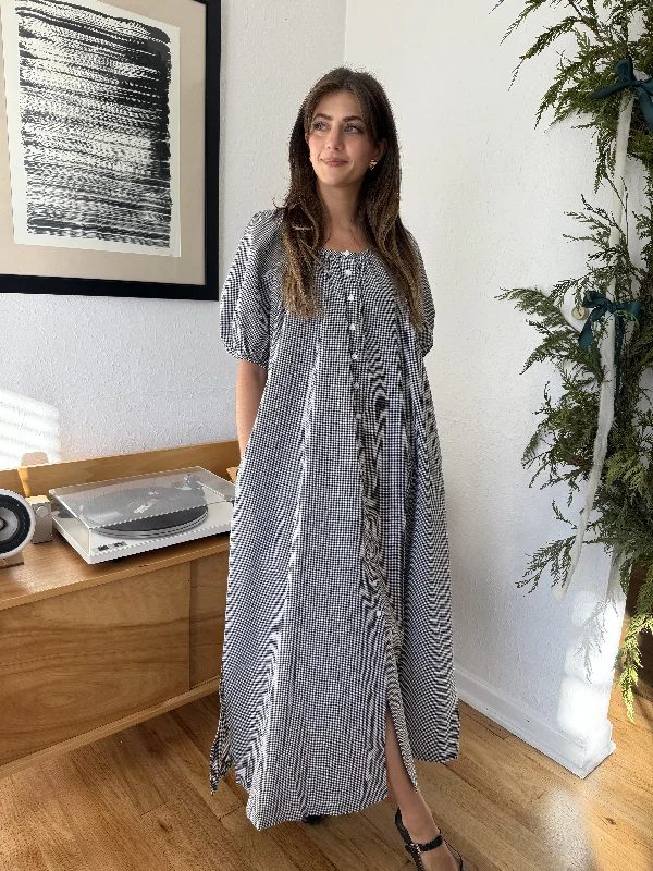 Celebrity Picks Things Between Gracie Black Gingham Puff Sleeve Maxi Dress
