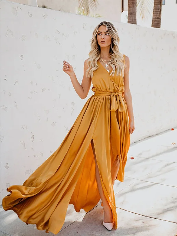 Floral Prints BerriesJam - 2024 Solid Sleeveless Lace-Up High Waist Chic Maxi Dress