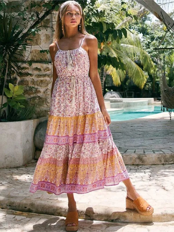 Modernism BerriesJam - Bohemian Style Strappy Tassel Waist Casual Maxi Dress