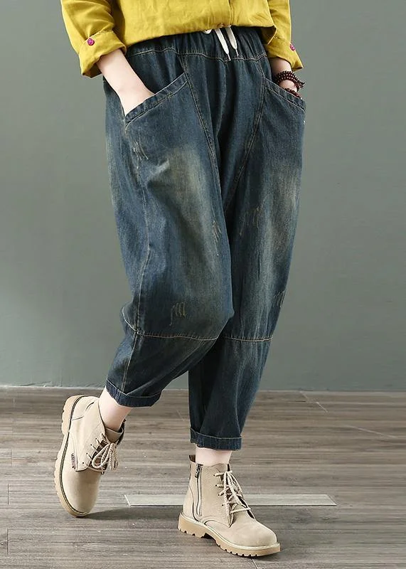 Comfortable Mind Spring nine points cross pants denim harem pants female elastic waist retro loose trousers Comfortable Mind Spring nine points cross pants denim harem pants female elastic waist retro loose trousers